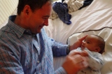 Playing with baby in Woodstock on Jeffrey's UK tour - he's 10 weeks (Thumbnail 30 k bytes, click through to 338 kB file).